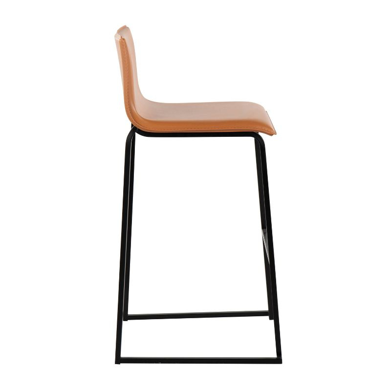 Set of 2 Mara Upholstered Barstools Camel/Black - Lumisource: Faux Leather, Metal Base, Footrest