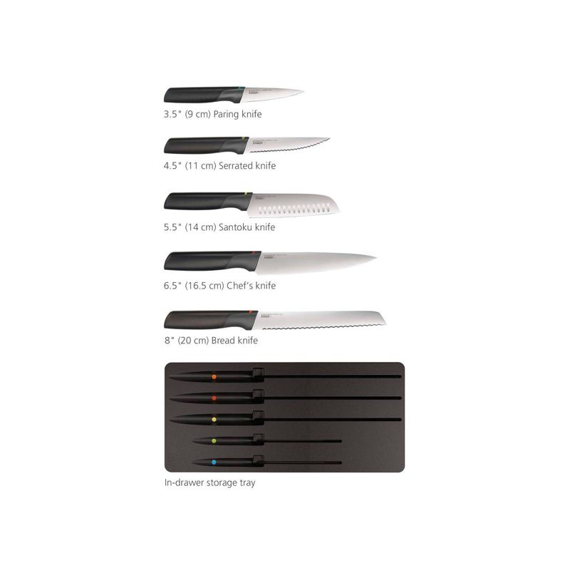 Joseph Joseph Elevate Knives Store 5pc Knife Set: Stainless Steel Kitchen Cutlery, Forged Blades, Hand Wash, Multicolor