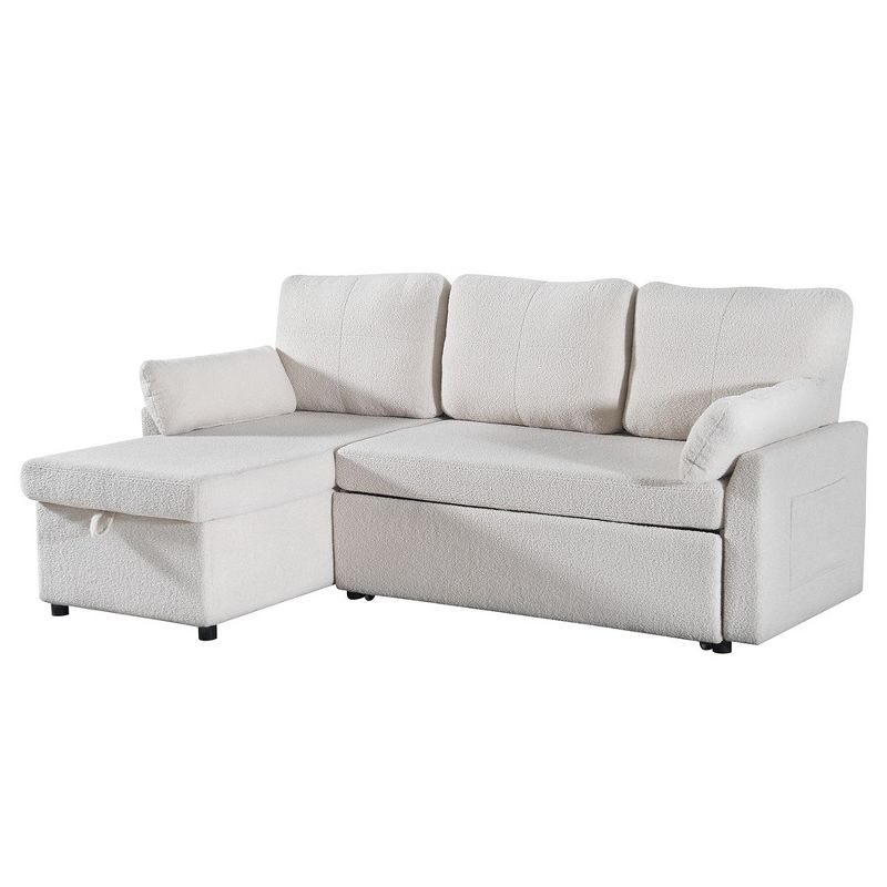 84.2" Sleeper Sofa Bed,Pull Out Sofa Bed with Storage Chaise L Shape Sectional Sofa Bed in Beige