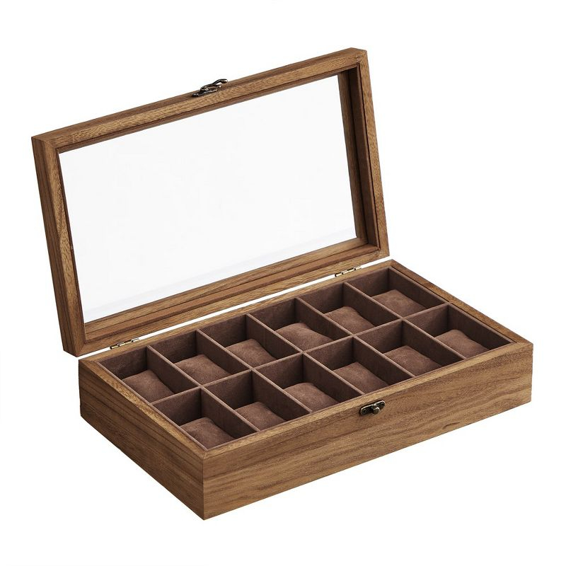 SONGMICS Watch Box 12-Slot Watch Case Organizer Solid Wood Watch Display Case with Removable Pillows Rustic Walnut