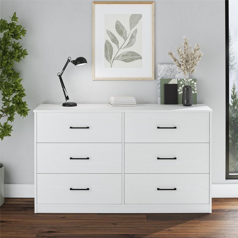 Ameriwood Home BrEZ Build Collection Pearce Wide 6 Drawer Dresser, White
