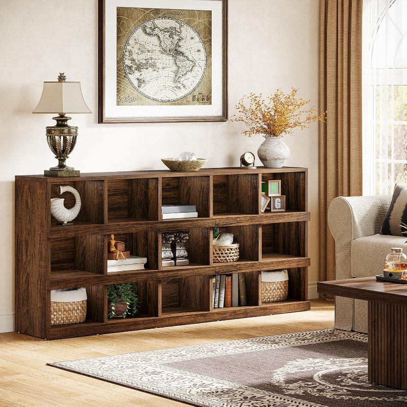 Tribesigns 63-Inch 15-Cube Farmhouse Console Table for Entryway, Brown