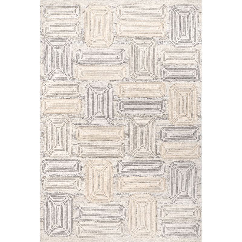 Nuloom Esme Hand Tufted Wool Geometric Tile Indoor Area Rug, Beige, 4'x6'