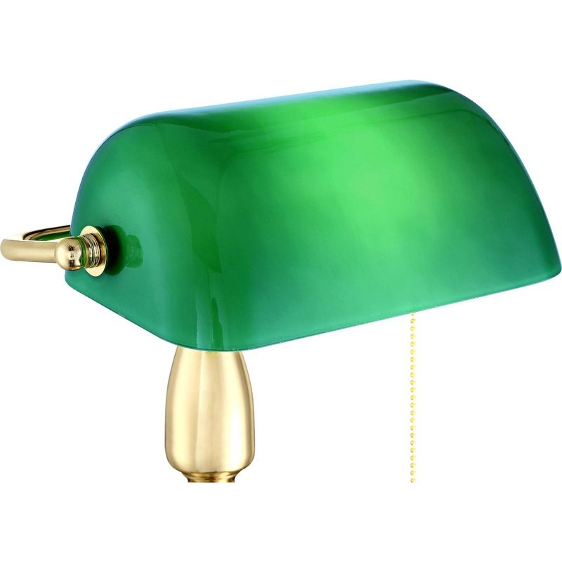 360 Lighting Hammond Traditional Piano Banker Desk Lamp 14" High Brass Plating Green Glass Shade for Bedroom Bedside Nightstand Office Kids House Home