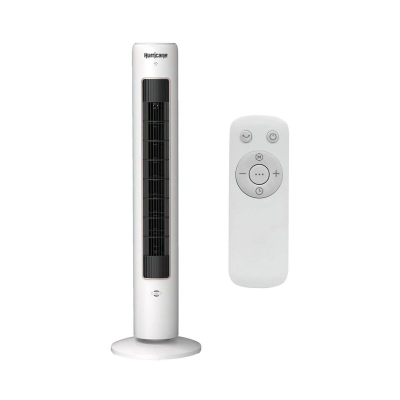 Hurricane 40 Inch Triple Action Air Enhancing Tower Fan and Aromatherapy Diffuser with Remote Control and Floor Mount Construction, 2 Pack, White