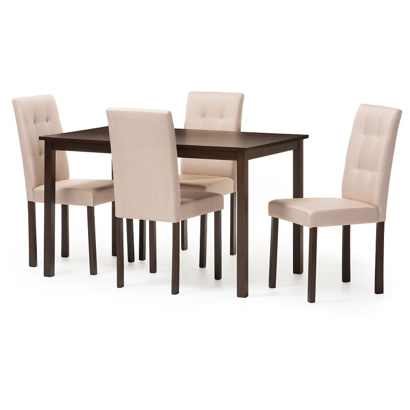 5pc Andrew Modern Fabric Upholstered Dining Set with Grid Tufting - Baxton Studio: Rubberwood, Seats 4