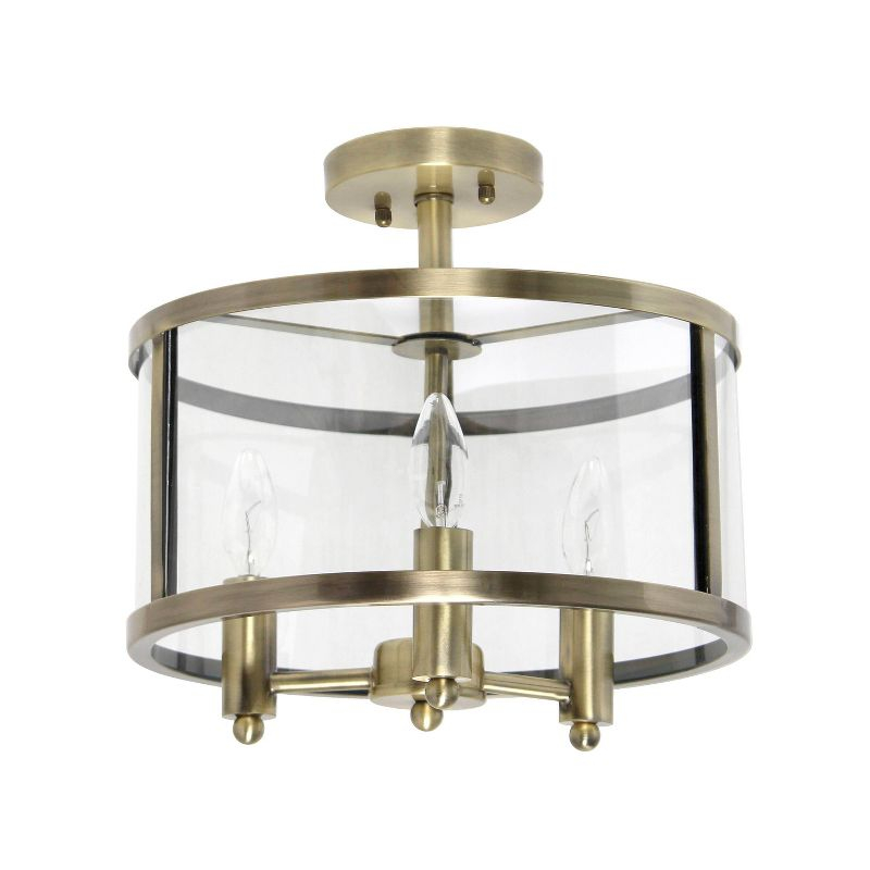 3-Light 13" Industrial Farmhouse Glass/Metallic Accented Semi-flushmount Ceiling Light Brass - Lalia Home: UL Listed, Metal Body, E12 Base