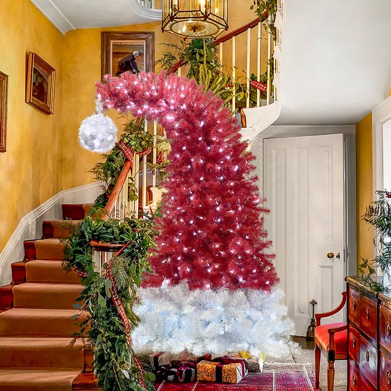 72in Red+White Artificial Fir Bent Top Christmas Tree, Xmas Tree Bendable Grinch Style X-mas Tree, Holiday Decoration 6FT - The Pop Home