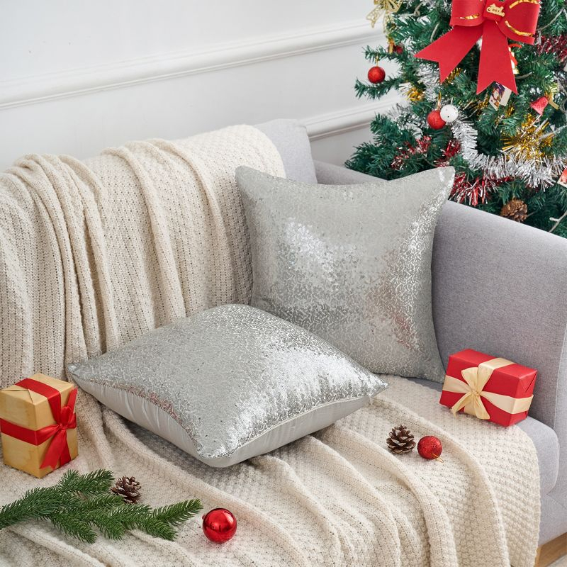 Unique Bargains Home Decor Sequin Square Glitter Decorative Personalized  Throw Pillow Covers 2 Pcs Silver 18" x 18"