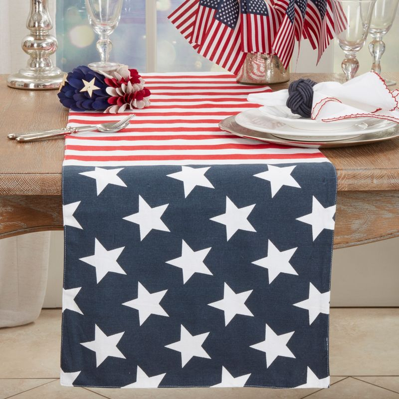 Saro Lifestyle Cotton Table Runner With American Flag Design, Multi, 16" x 54"