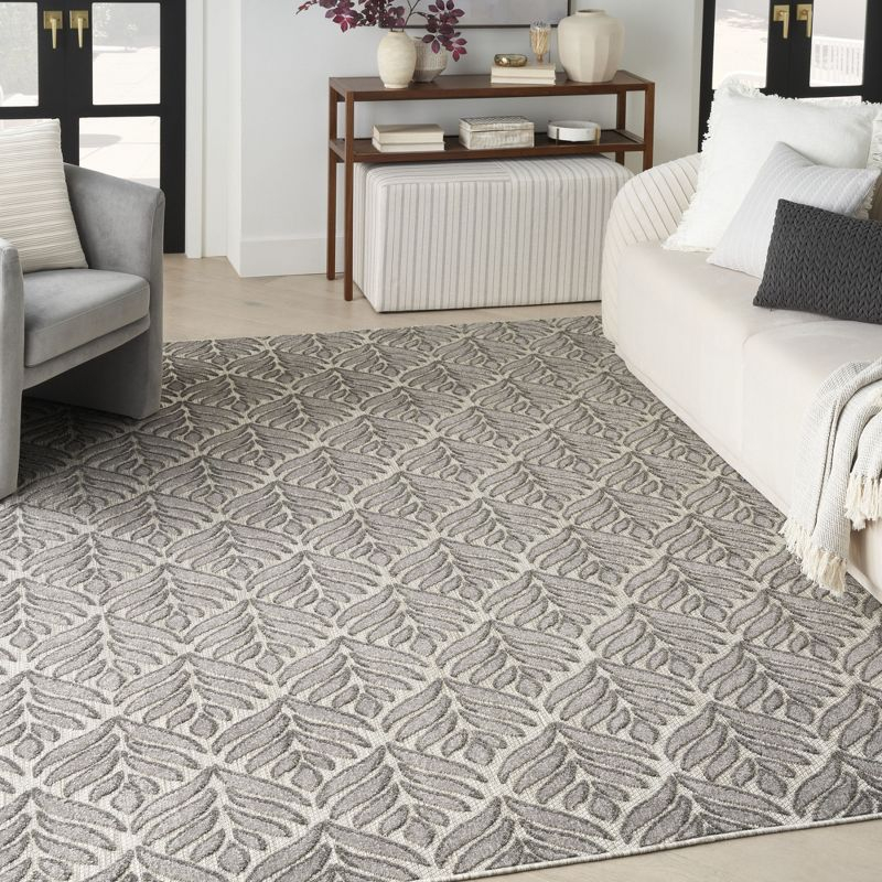 Nourison Aloha Tropical Palm Flatweave High-Low Indoor Outdoor Area Rug Charcoal 9' x 12'