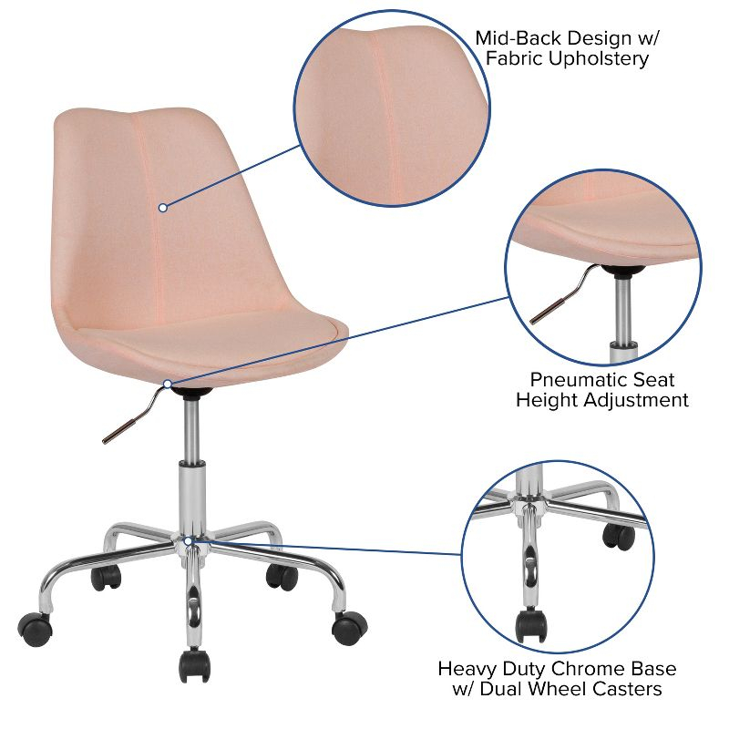 Flash Furniture Aurora Series Mid-Back Pink Fabric Task Office Chair with Pneumatic Lift and Chrome Base