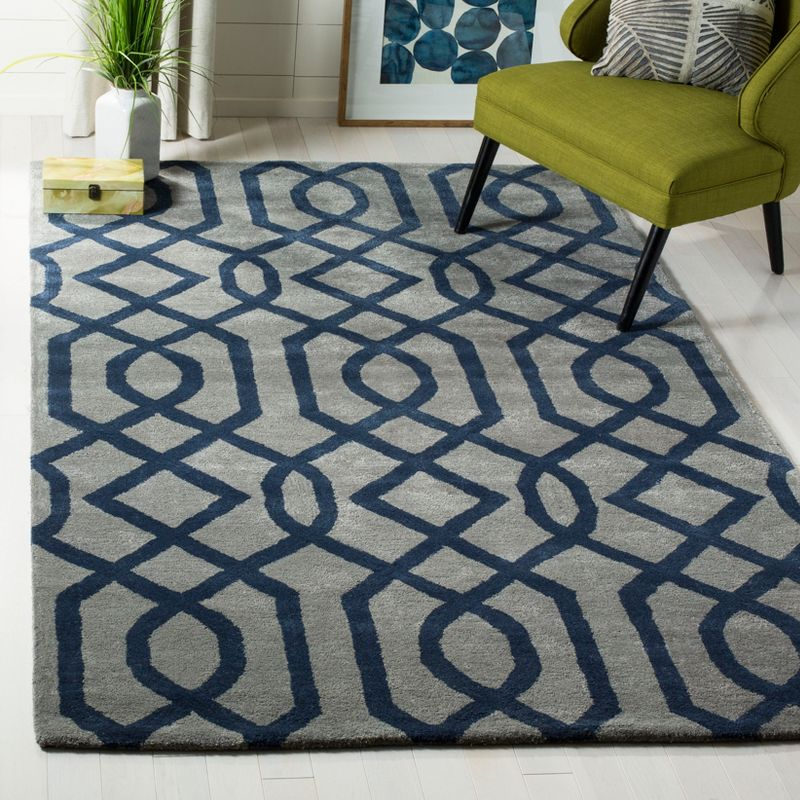 Soho SOH411 Hand Tufted Area Rug - Grey/Dark Blue - 3'6"x5'6" - Safavieh.