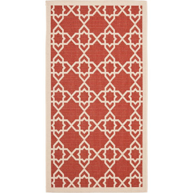 Courtyard CY6032 UV & Stain Resistant Non-Shedding Power Loomed Indoor/Outdoor Accent Rug - Red/Beige - 2'7"x5' - Safavieh