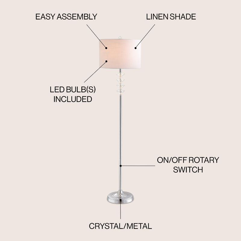 JONATHAN Y Mia 60.5" Crystal/Metal LED Floor Lamp, Clear/Chrome