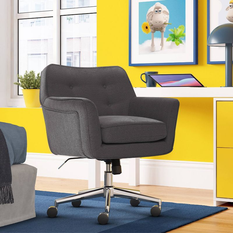 Style Ashland Home Office Chair Inviting Graphite - Serta: Mid-Century, Tufted, Adjustable