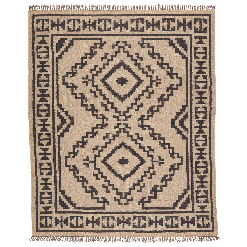 4'x6' Jaima Handmade Geometric Area Rug Beige/Black - Jaipur Living: Jute Dhurrie for Living Room, Vintage Style