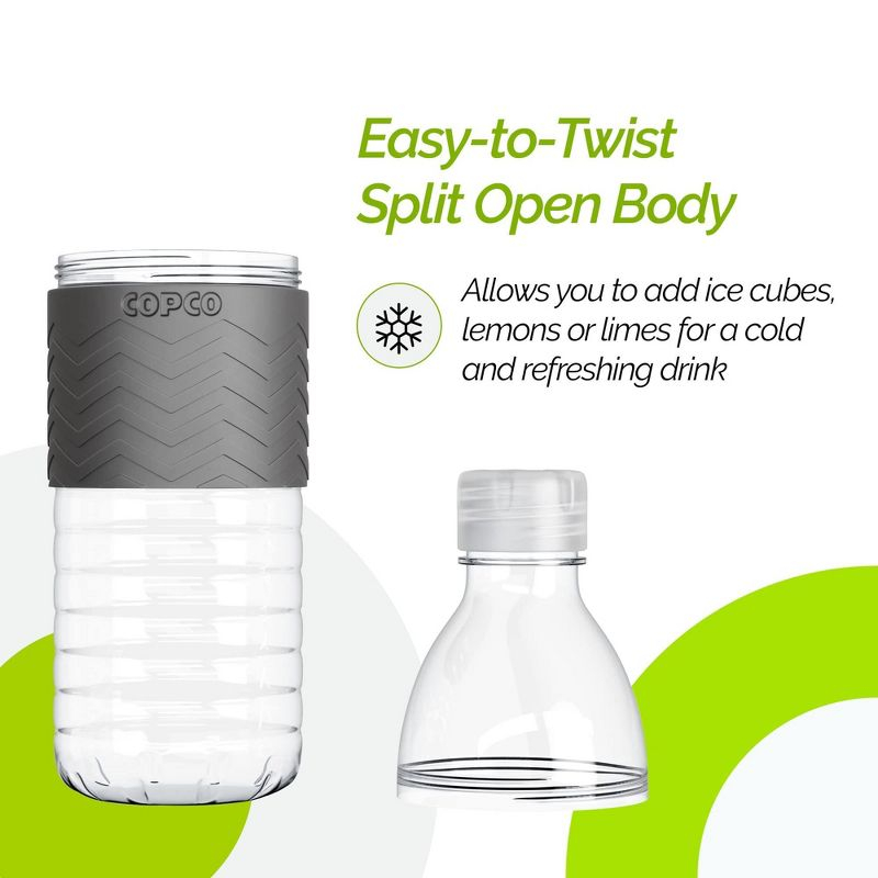 Copco Hydra 2-Pack Water Bottle 16.9 Ounce Non Slip Sleeve BPA Free Tritan Plastic Reusable - Chevron Gray