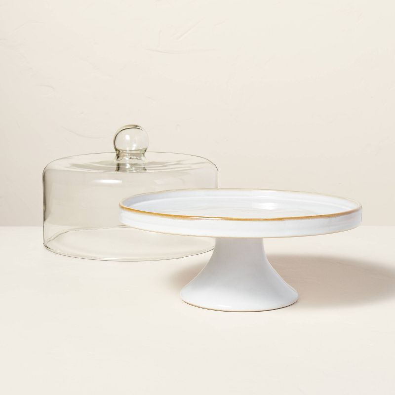 Stoneware Reactive Glaze Cake Stand with Glass Cloche - Hearth & Hand™ with Magnolia