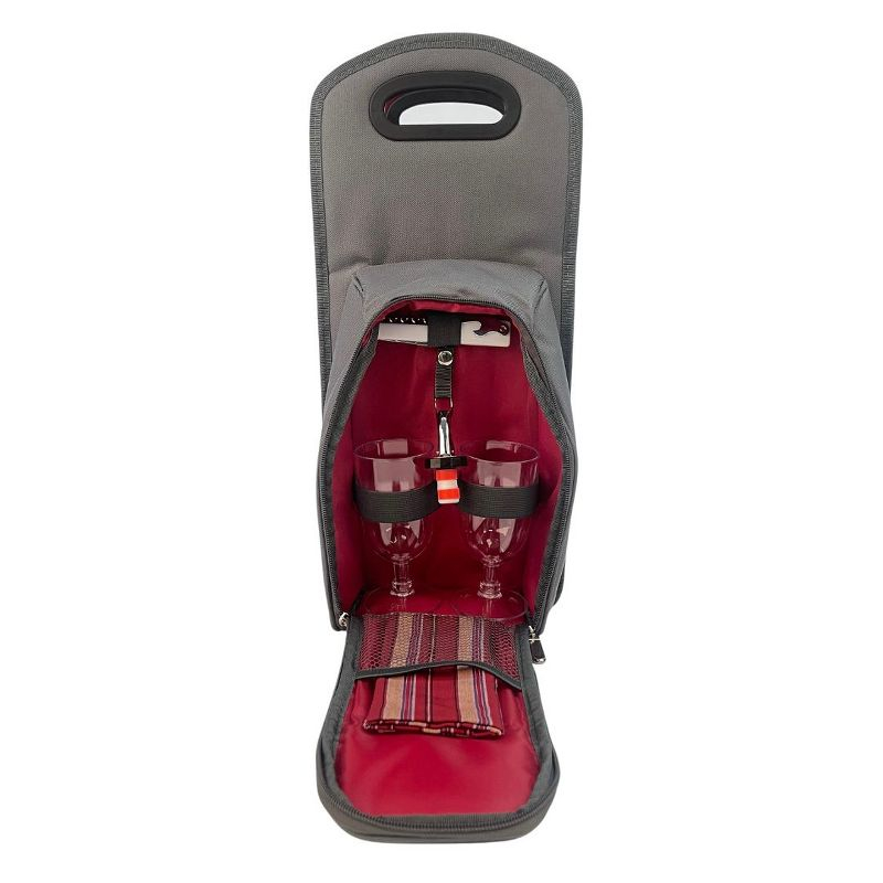 Lexi Home 7-Piece Grey Red Insulated Bottle Carrier Picnic Tote Set