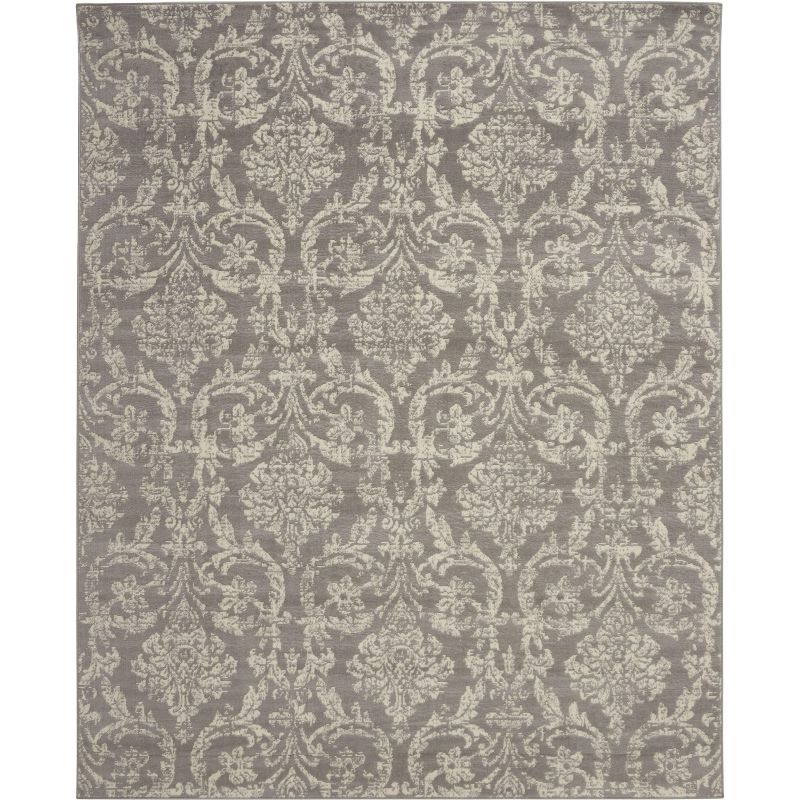 Nourison Jubilant 7'10" x 9'10" (8' x 10') Grey Area Rug Farmhouse Vintage Damask by Nourison