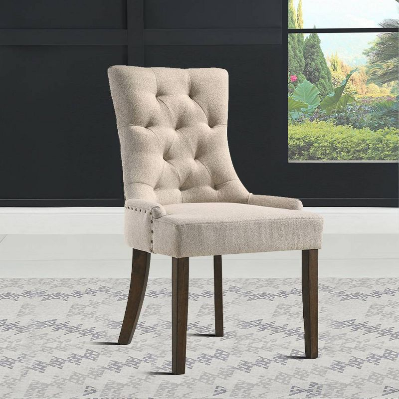 22" Farren Accent Chair Beige Fabric/Espresso Finish - Acme Furniture: Upholstered, Tufted Backrest, Nailhead Trim