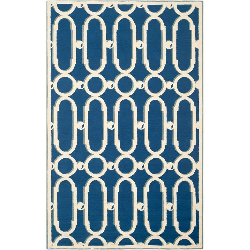 Newport NPT434 Hand Hooked Area Rug - Royal Blue/White - 5'6"x8'6" - Safavieh.