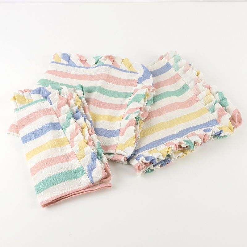 Meri Meri Multi Stripe Ruffle Fabric Napkins (Pack of 4)