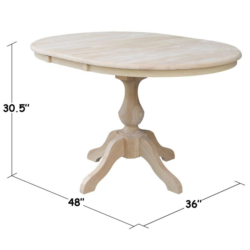 36" Kent Round Top Pedestal Dining Table with 12" Leaf Unfinished - International Concepts: Solid Wood, Expandable