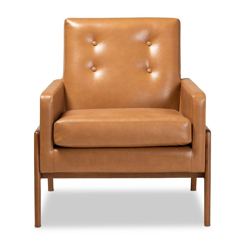 Perris Mid-Century Faux Leather Upholstered Wood Lounge Chair Walnut/Brown - Baxton Studio: Indoor Elegant Comfort