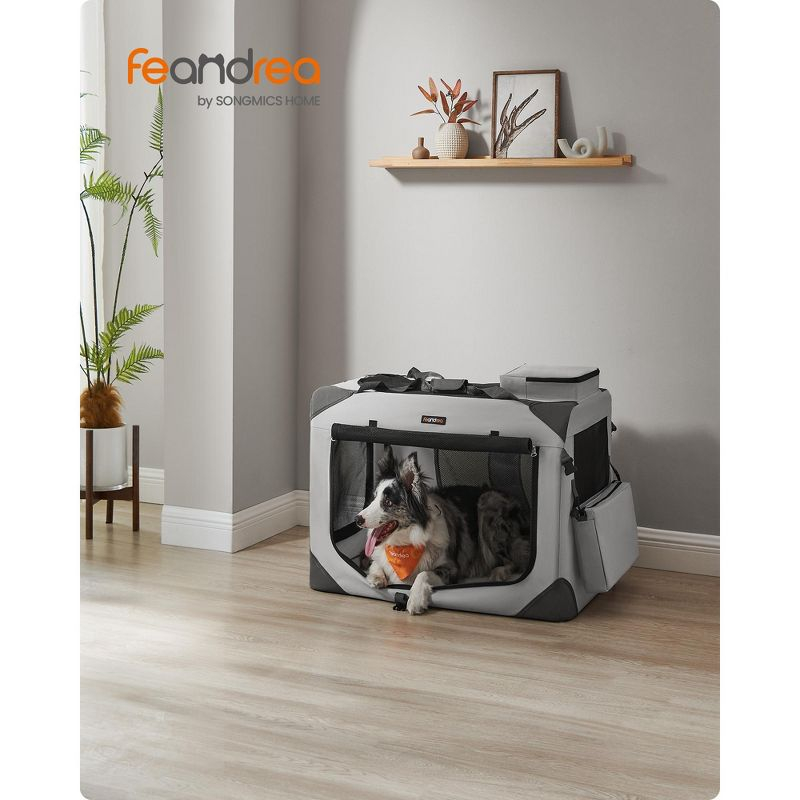 Feandrea 32 Inches Collapsible Soft Dog Crate, Portable Travel Dog Crate, Dog Carrier Kennel with Safety Zippers, Car, Travelling, Smoke Gray