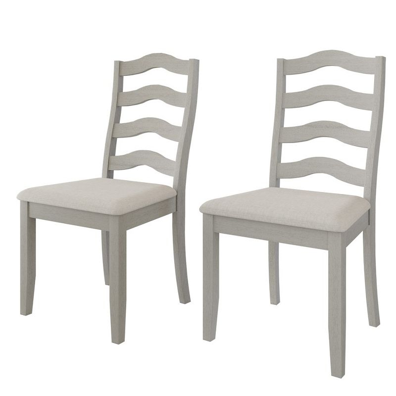 ChaletPosh White Wooden Dining Chair With Warm Grey Cover (Set of 2)