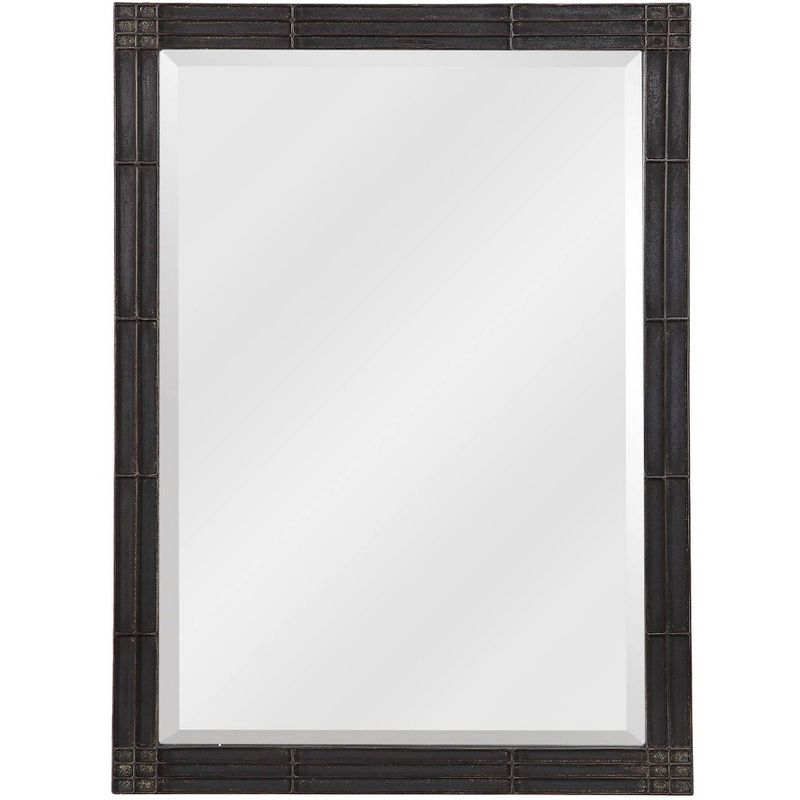 Uttermost Rectangular Vanity Accent Wall Mirror Industrial Beveled Aged Black Silver Iron Frame 25 1/4" Wide for Bathroom Bedroom