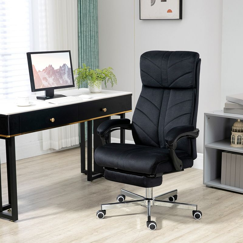 Vinsetto High-Back Ergonomic Office Chair with Footrest, Microfiber Computer Chair with Reclining Function and Armrest, Executive Office Chair, Black