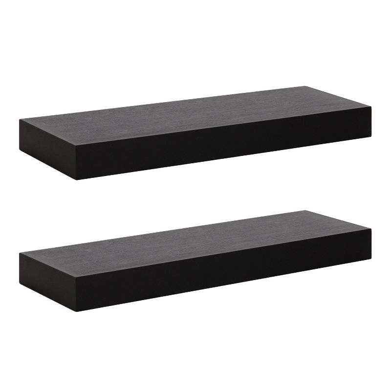 2pc 24" Havlock Wood Shelf Set Black - Kate & Laurel All Things Decor: Solid Wood, Easy Wall Mount