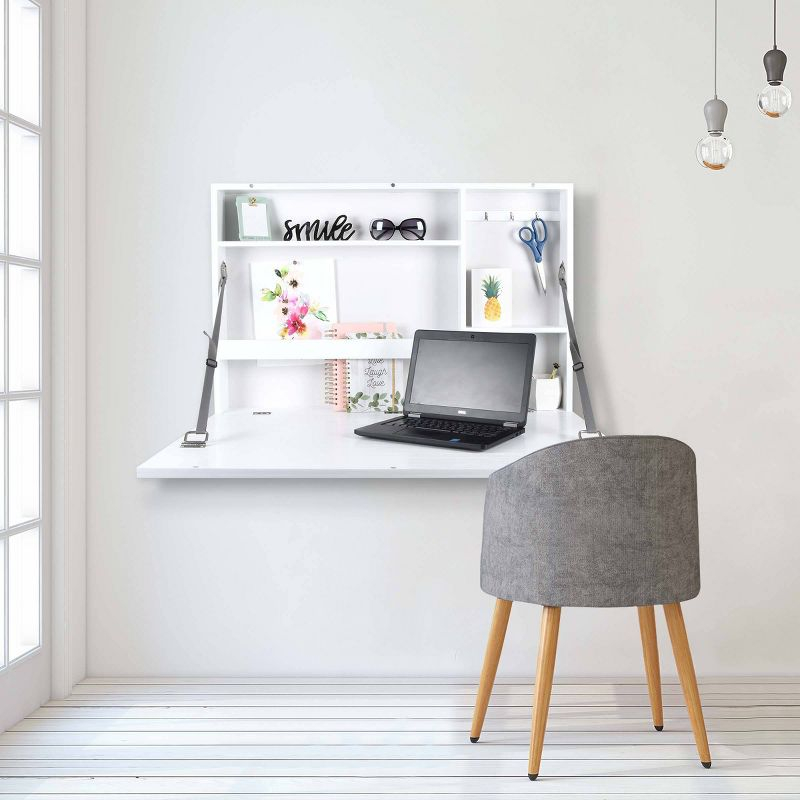 36" x 24" Murphy Desk White - Prinz: Modern Wall Mounted, Open Storage Shelf, MDF Construction