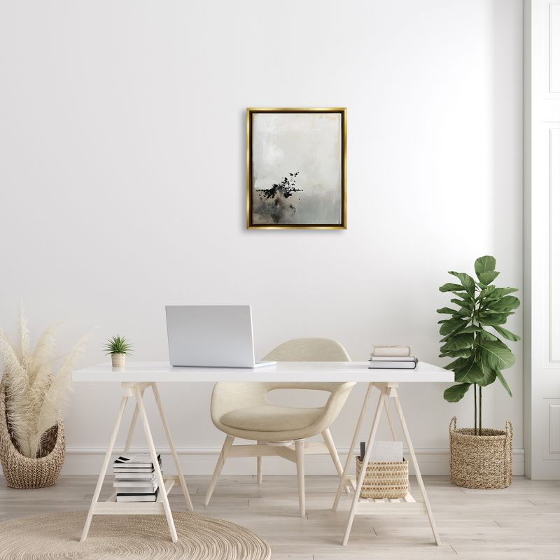 Stupell Industries Minimal Neutral Abstract Painting Black Splatter Gold Floater Framed Canvas Wall Art, 16 x 20