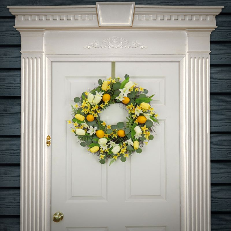22" Artificial Lemons and Tulips Woven Branch Base Wreath - National Tree Company
