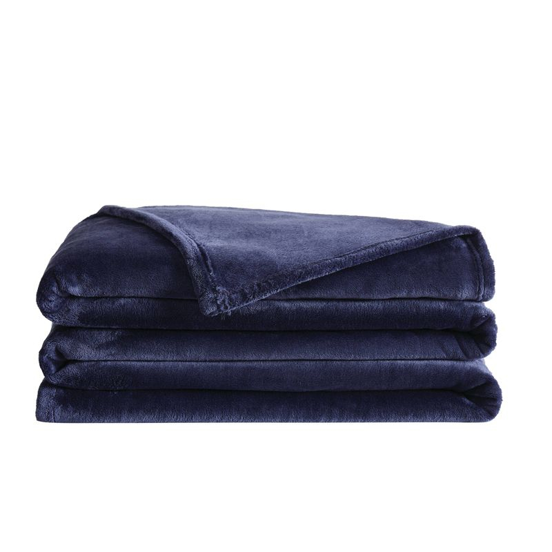 Truly Soft Velvet Plush Family Blanket Navy: 120x120" Microplush, Machine Washable, All Ages