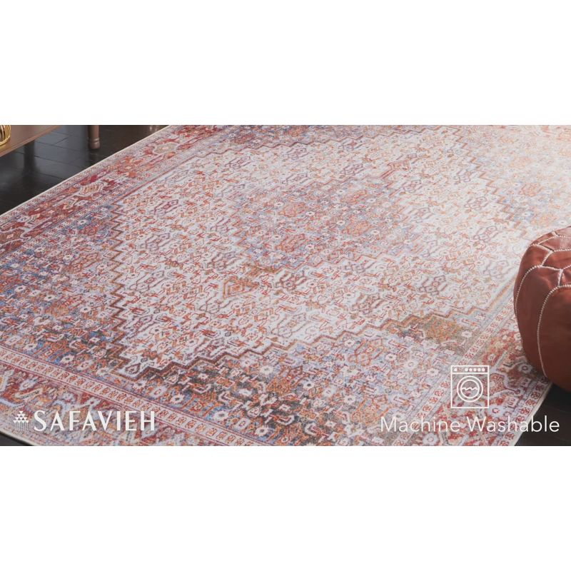 Tucson TSN166 Power Loomed Machine Washable Area Rug - Beige/Rust - 6'x6' - Safavieh.