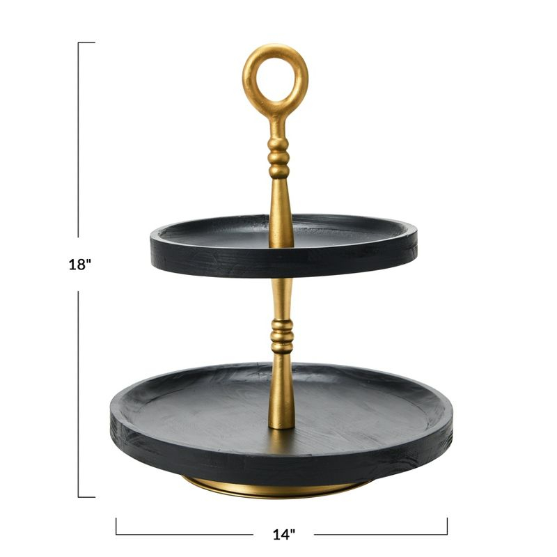 Wood 2-Tier Decorative Tray, Black/Gold