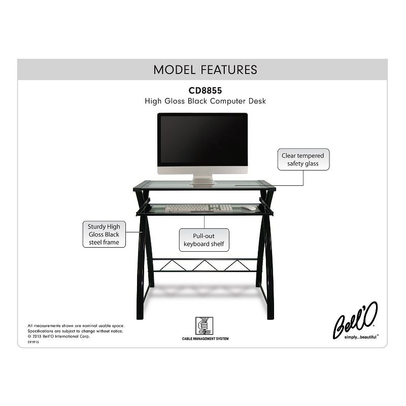 Bello Computer Desk - Sleek High Gloss Black Finish - CD8855