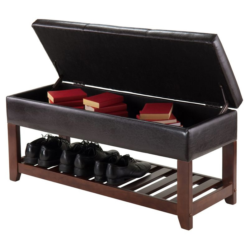 Monza Bench with Storage Chest and Shoe Rack, Faux Leather Cushion - Winsome