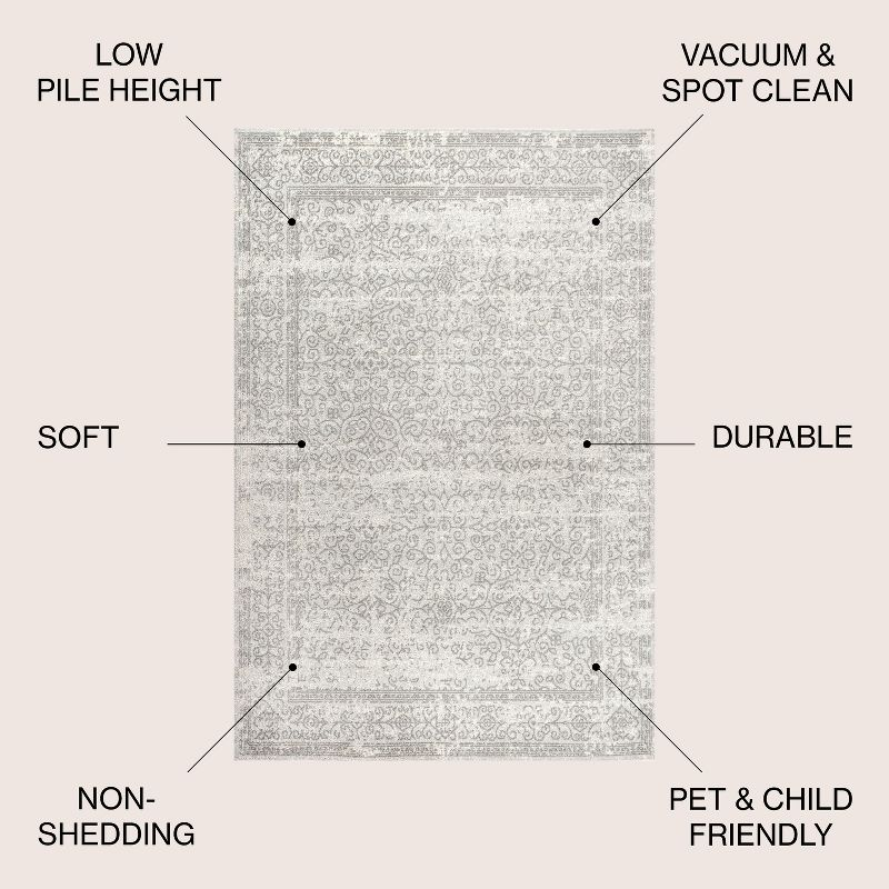 3'x5' Ferro Filigree Charcoal Black and White Area Rug, Gray/Dark Gray - JONATHAN Y