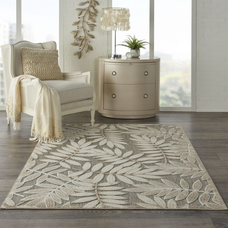 Nourison Aloha Floral Leaf Flatweave High-Low Indoor Outdoor Area Rug Natural 3'6" x 5'6"