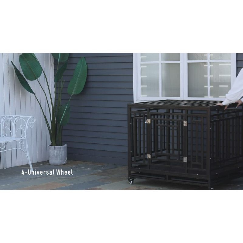 PawHut 41" Heavy Duty Dog Crate Metal Kennel and Cage Dog Playpen with Lockable Wheels, Slide-out Tray and Anti-Pinching Floor
