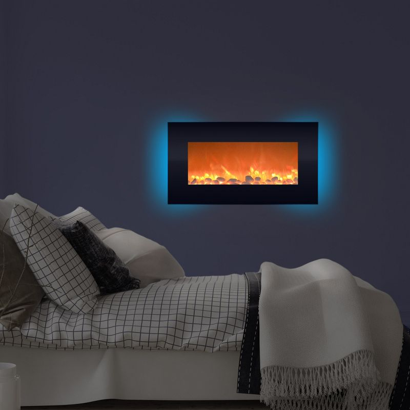 Hasting Home Electric Fireplace Wall-Mounted Heater with 13 Backlight Colors, Adjustable Heat, and Remote Control 31-Inch LED Faux  (Black)