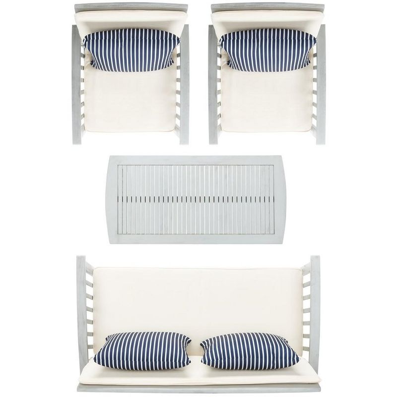 Rocklin 4 Piece Patio Outdoor Conversation Set - Grey/Beige/Navy White - Safavieh