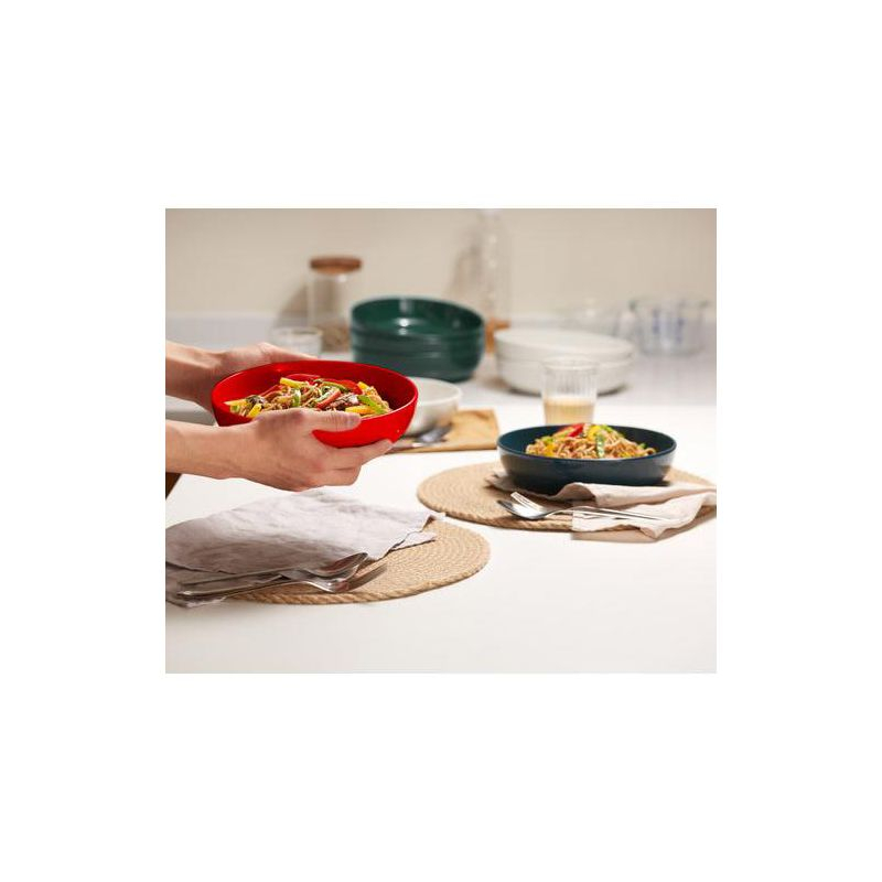 Kook Ceramic Pasta Bowls, Set of 4, 40 oz, Red