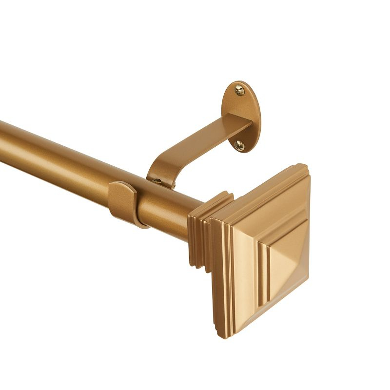 Florence 1" Window Drapery Single Curtain Rod with Stacked Square Finial - 28"-48" - Soft Gold - Elrene Home Fashions